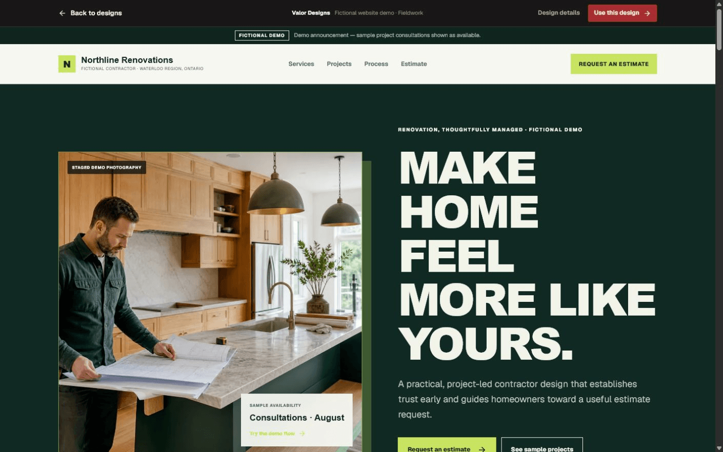 Northline Renovations fictional contractor website demo